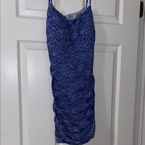 Elegant Sparkly Blue Flower Lace Dress